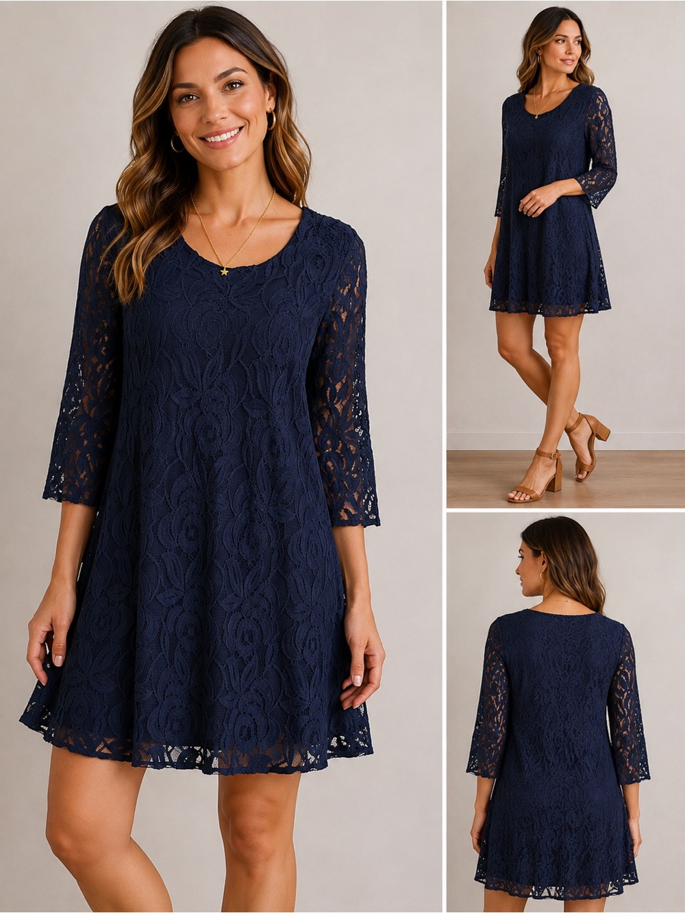 Puella Navy Floral Lace Fit & Flare Dress | Size XS Petite